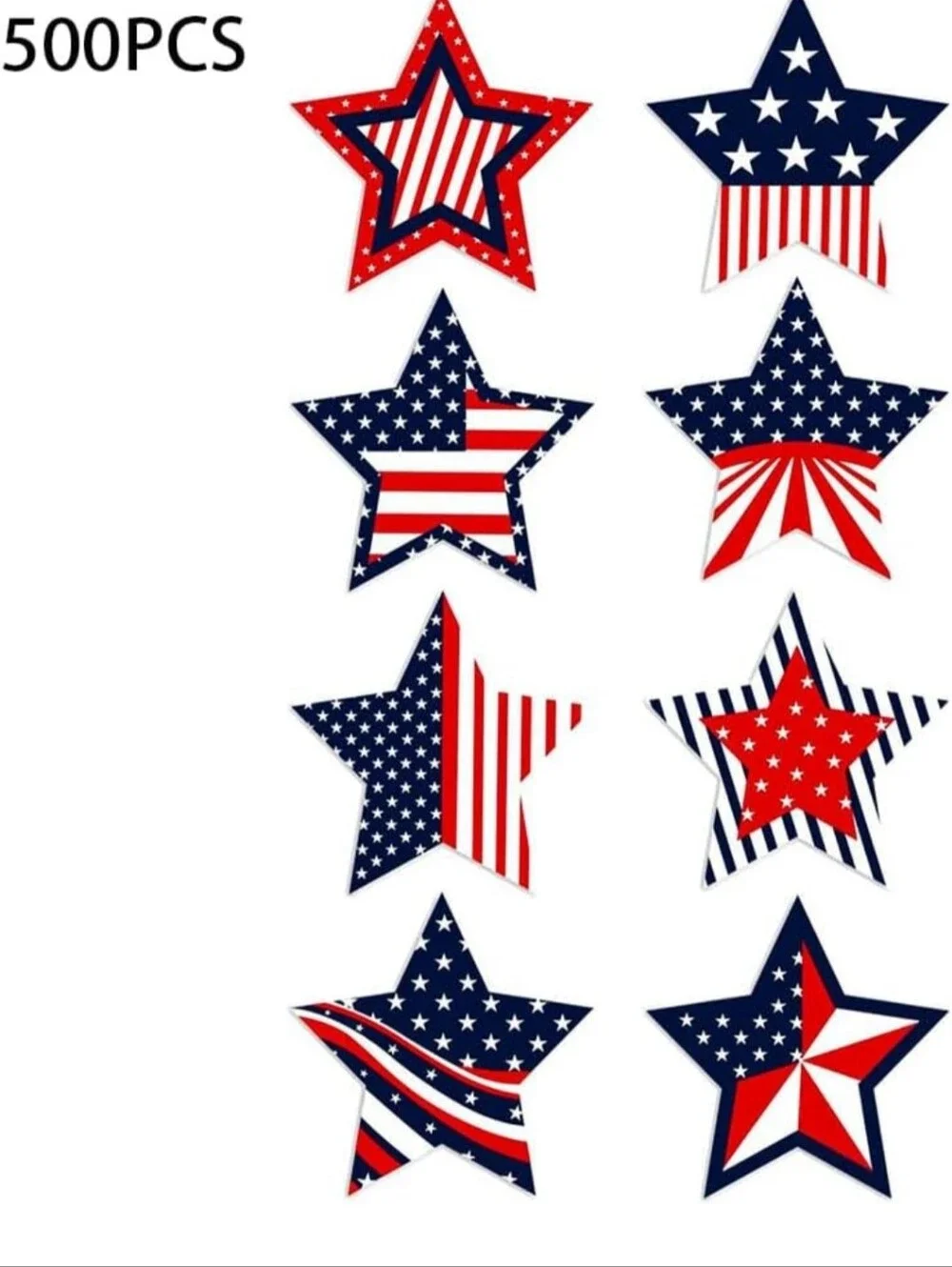 Patriotic Star Stickers (50)- Red White Blue Stars